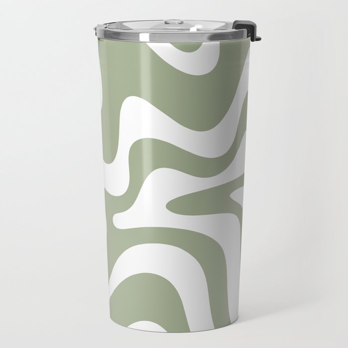 Liquid Swirl Abstract Pattern in Sage Green and White Travel Mug Gallery Image 2
