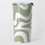 Liquid Swirl Abstract Pattern in Sage Green and White Travel Mug Gallery Image 2