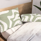 Liquid Swirl Abstract Pattern in Sage Green and White Pillow Sham Gallery Image 2