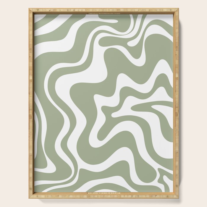 Liquid Swirl Abstract Pattern in Sage Green and White Serving Tray Gallery Image 1