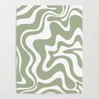 Liquid Swirl Abstract Pattern in Sage Green and White Poster Gallery Image 4