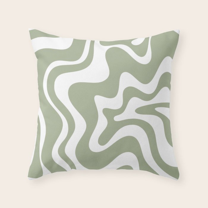 Liquid Swirl Abstract Pattern in Sage Green and White Throw Pillow Gallery Image 6