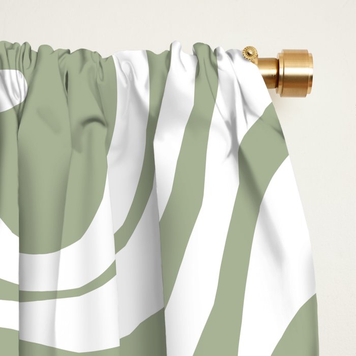 Liquid Swirl Abstract Pattern in Sage Green and White Window Curtain Gallery Image 2
