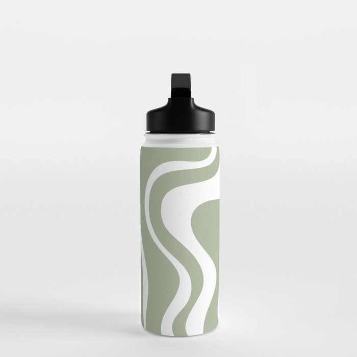Liquid Swirl Abstract Pattern in Sage Green and White Water Bottle Gallery Image 3