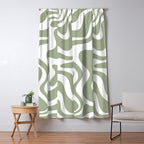 Liquid Swirl Abstract Pattern in Sage Green and White Window Curtain Gallery Image 5