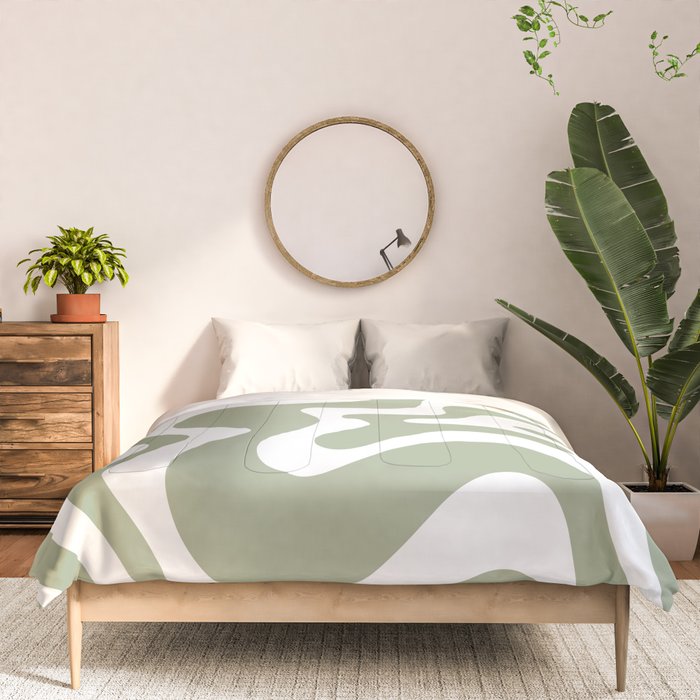 Liquid Swirl Abstract Pattern in Sage Green and White Comforter Gallery Image 3