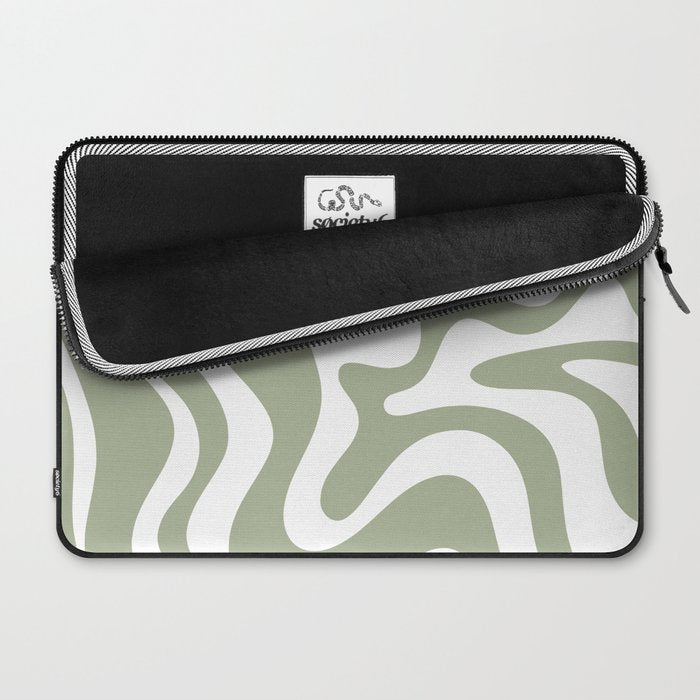Liquid Swirl Abstract Pattern in Sage Green and White Laptop Sleeve Gallery Image 2