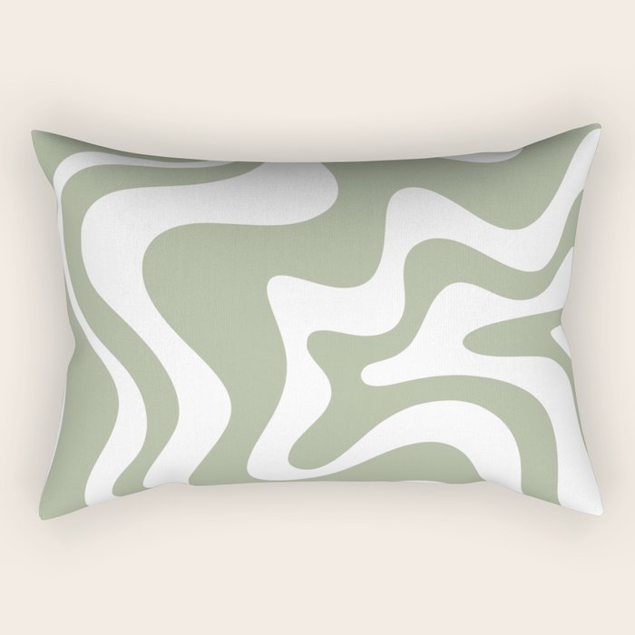 Liquid Swirl Abstract Pattern in Sage Green and White Rectangular Pillow Gallery Image 1