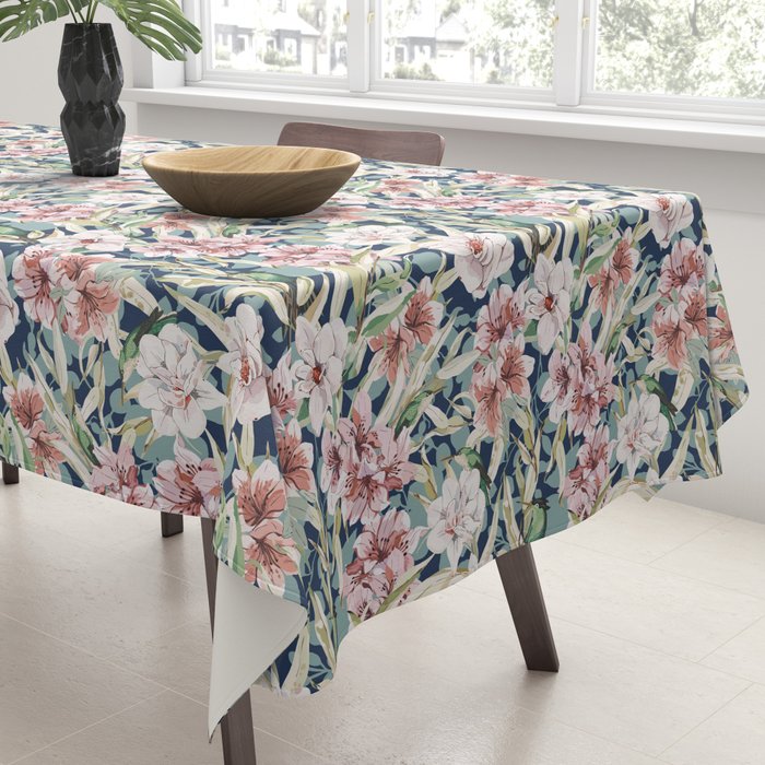 Birds in lush night garden flowers Tablecloth Gallery Image 3
