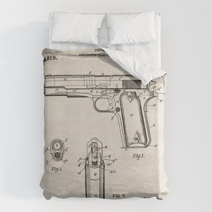Colt Pistol Patent - Browning 1911 Colt Art - Antique Duvet Cover Gallery Image 6