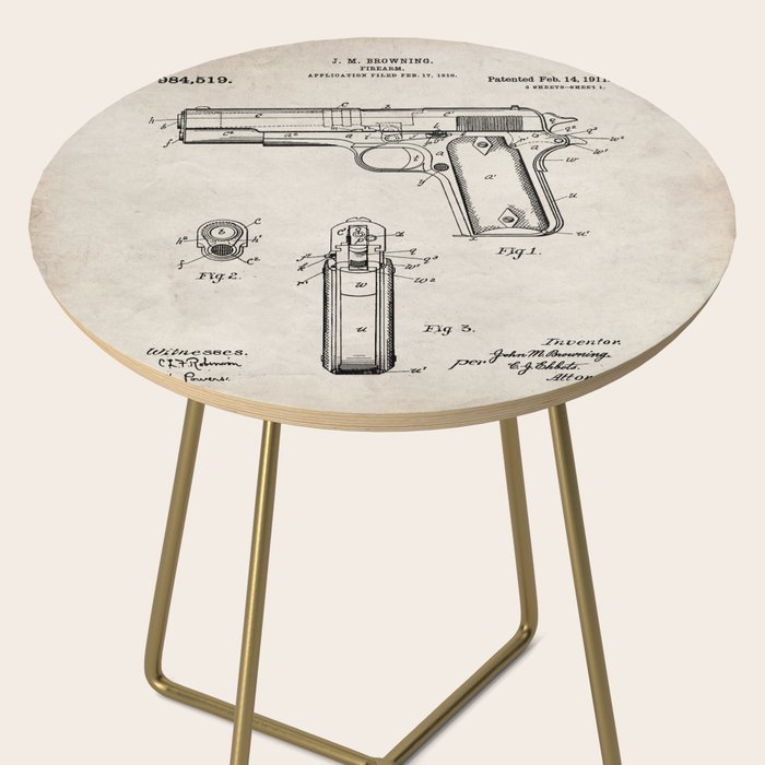 Colt Pistol Patent - Browning 1911 Colt Art - Antique Side Table Gallery Image 2