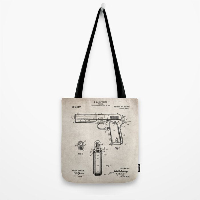 Colt Pistol Patent - Browning 1911 Colt Art - Antique Tote Bag Gallery Image 2