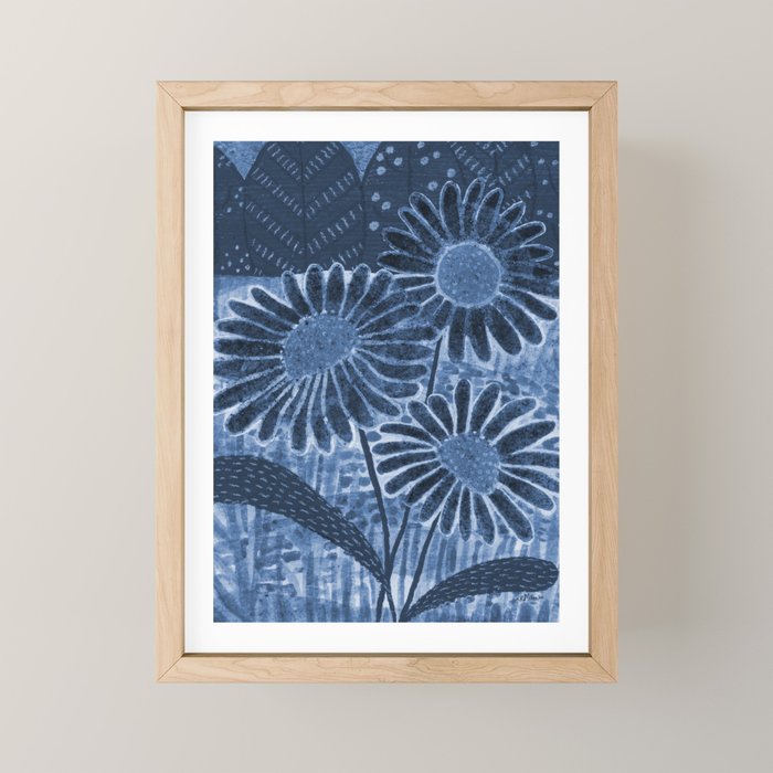 Daisies in Country Field Painting in Navy Blue Mini Art Print Gallery Image 1