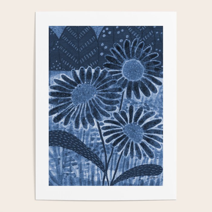 Daisies in Country Field Painting in Navy Blue Poster Gallery Image 4