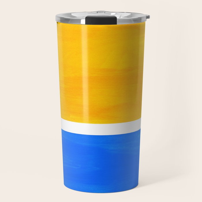 Primary Yellow Cerulean Blue Mid Century Modern Abstract Minimalist Rothko Color Field Squares Travel Mug Gallery Image 1