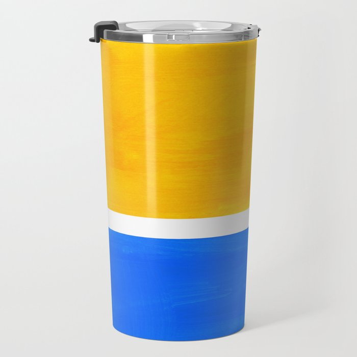 Primary Yellow Cerulean Blue Mid Century Modern Abstract Minimalist Rothko Color Field Squares Travel Mug Gallery Image 3