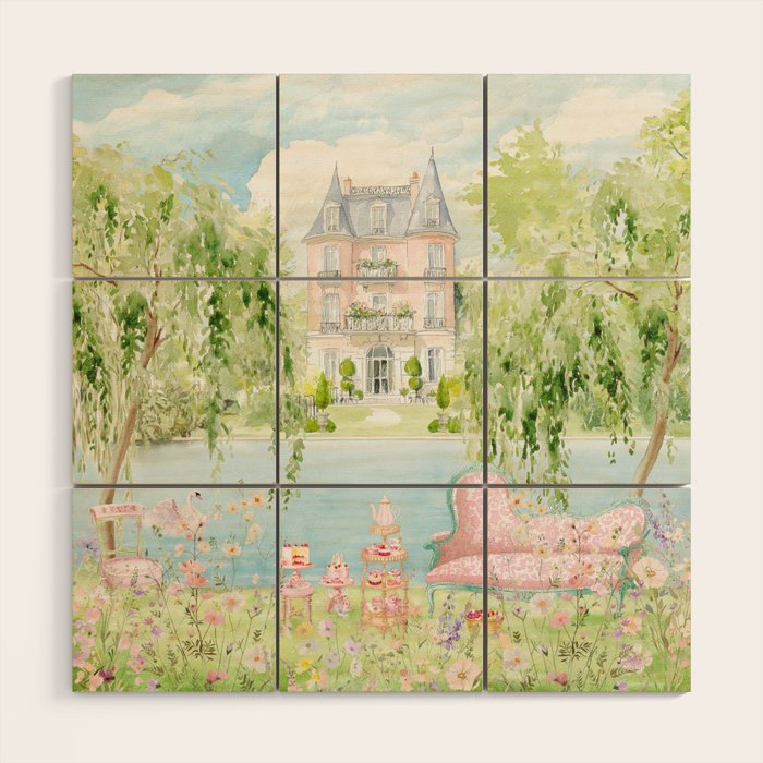 Wild flower meadow picnic in the French countryside Wood Wall Art Gallery Image 1