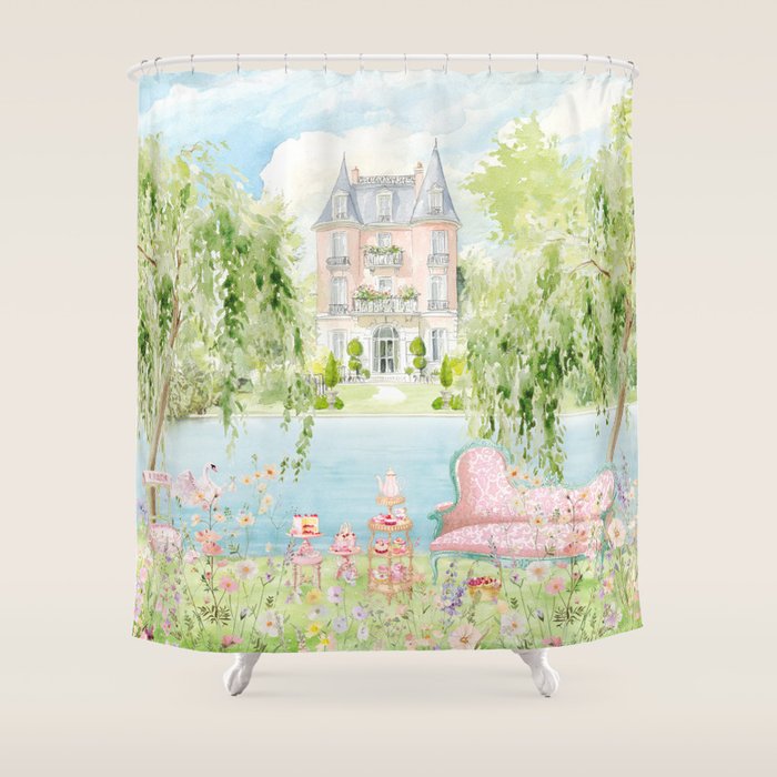 Wild flower meadow picnic in the French countryside Shower Curtain Gallery Image 1