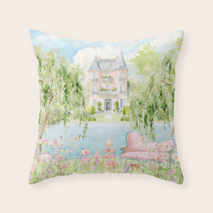 Wild flower meadow picnic in the French countryside Throw Pillow Gallery Image 6