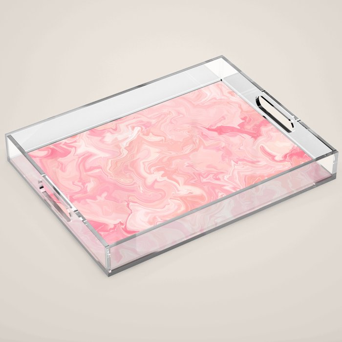 Blush pink abstract watercolor marble pattern Acrylic Tray Gallery Image 1