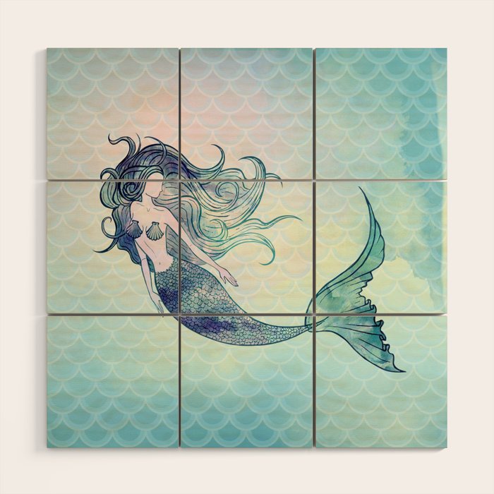 Watercolor Mermaid Wood Wall Art Gallery Image 1