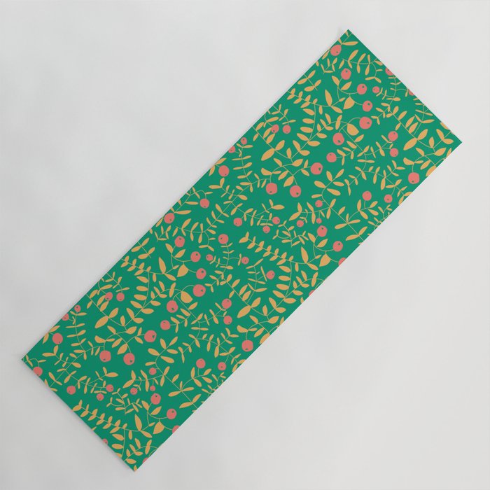 Block print berries bright green Yoga Mat Gallery Image 1