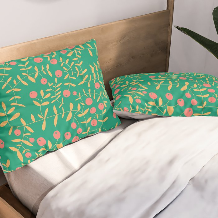 Block print berries bright green Pillow Sham Gallery Image 2