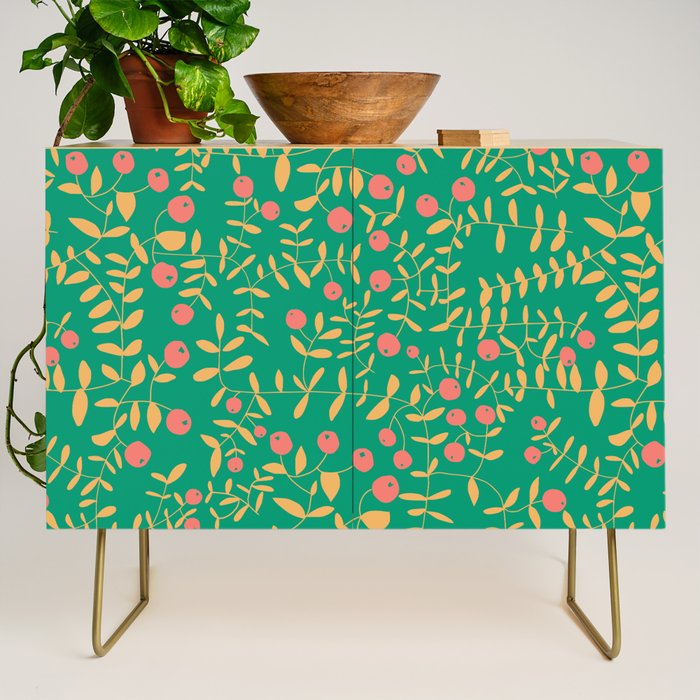 Block print berries bright green Credenza Gallery Image 1