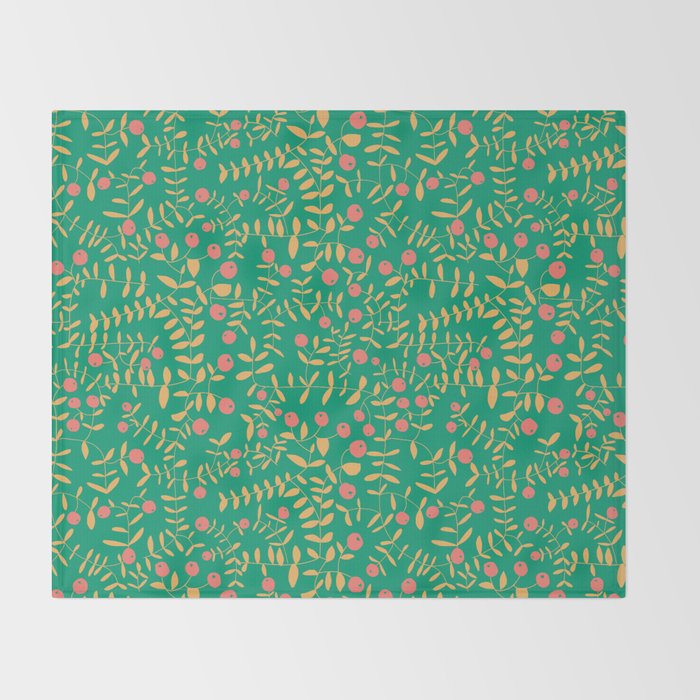 Block print berries bright green Throw Blanket Gallery Image 2