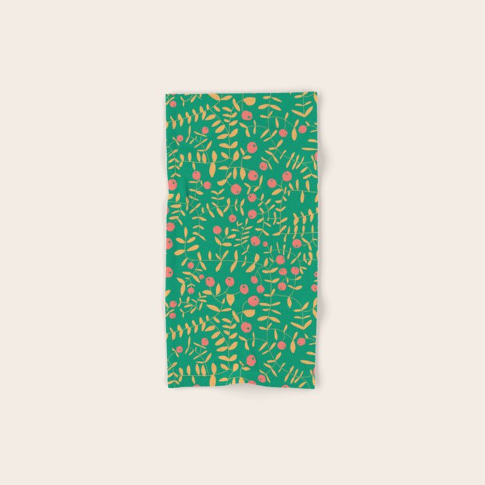 Block print berries bright green Bath Towel Gallery Image 1