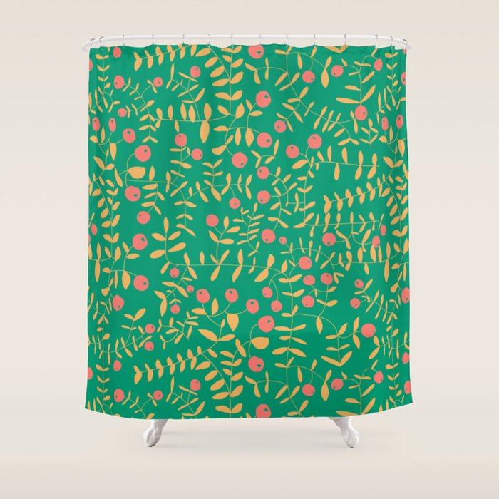 Block print berries bright green Shower Curtain Gallery Image 1