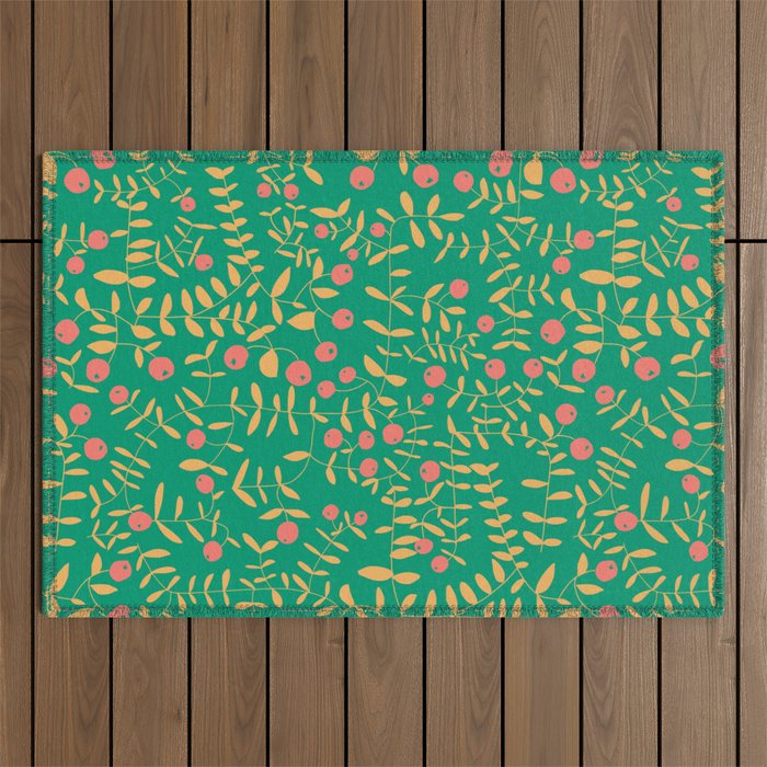 Block print berries bright green Outdoor Rug Gallery Image 1