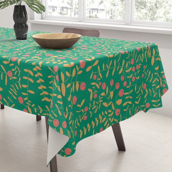 Block print berries bright green Tablecloth Gallery Image 3