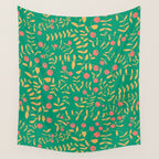 Block print berries bright green Wall Tapestry Gallery Image 4