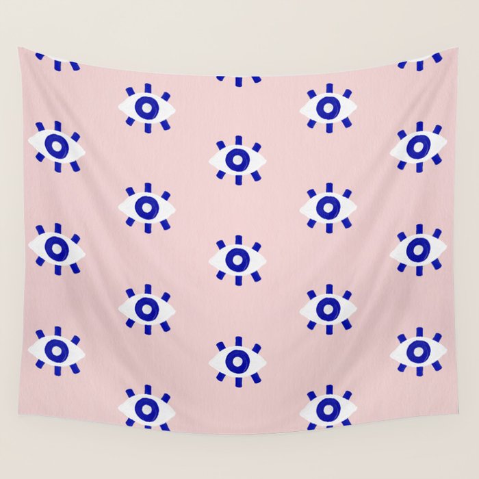 Evil Eye Dots - Navy & Blush Palette Wall Tapestry Gallery Image 4