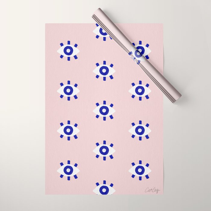 Evil Eye Dots - Navy & Blush Palette Wrapping Paper Gallery Image 1