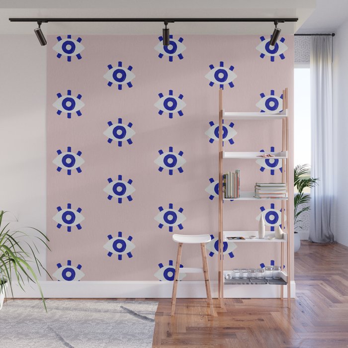 Evil Eye Dots - Navy & Blush Palette Wall Mural Gallery Image 1