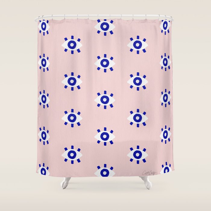 Evil Eye Dots - Navy & Blush Palette Shower Curtain Gallery Image 1
