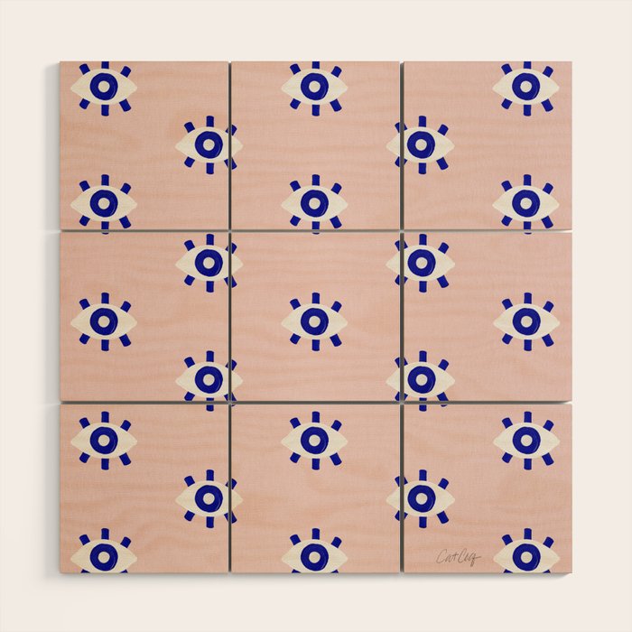 Evil Eye Dots - Navy & Blush Palette Wood Wall Art Gallery Image 1