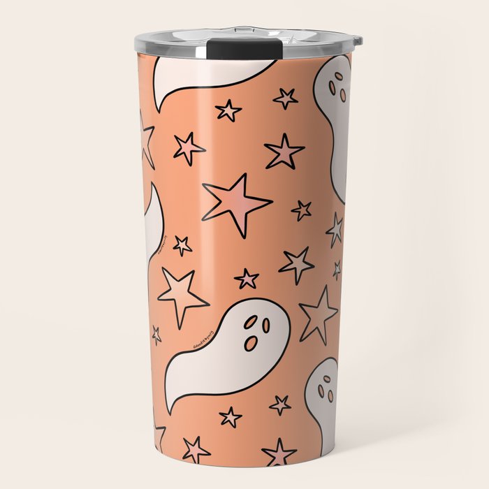 Pastel Ghost Print in Peach Travel Mug Gallery Image 1