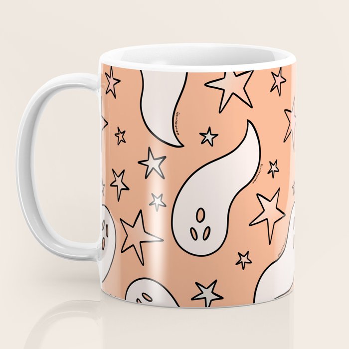 Pastel Ghost Print in Peach Coffee Mug Gallery Image 3
