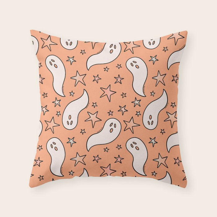 Pastel Ghost Print in Peach Throw Pillow Gallery Image 6