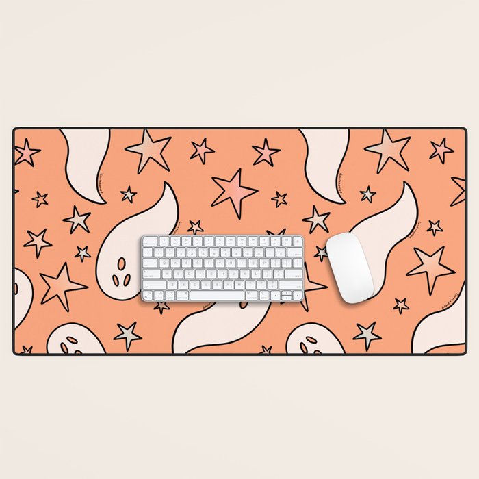 Pastel Ghost Print in Peach Desk Mat Gallery Image 1