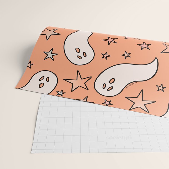 Pastel Ghost Print in Peach Wrapping Paper Gallery Image 2