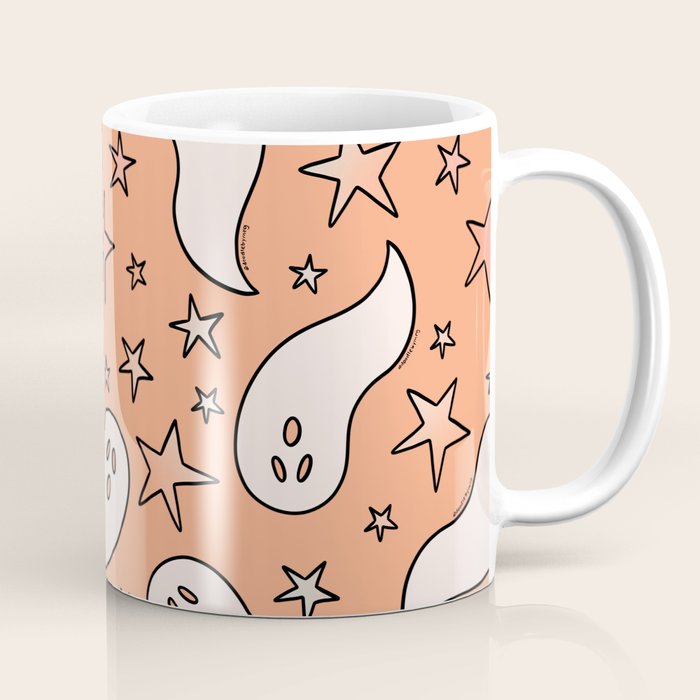 Pastel Ghost Print in Peach Coffee Mug Gallery Image 1