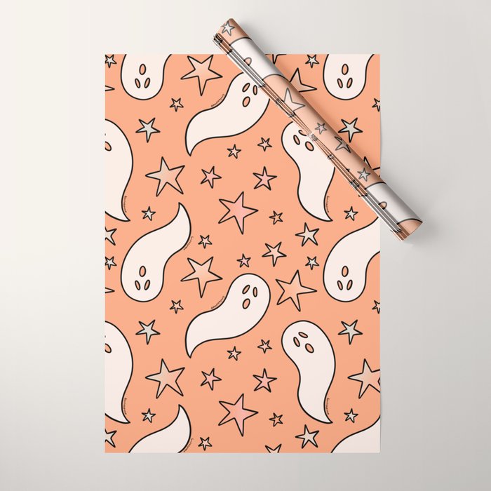 Pastel Ghost Print in Peach Wrapping Paper Gallery Image 1