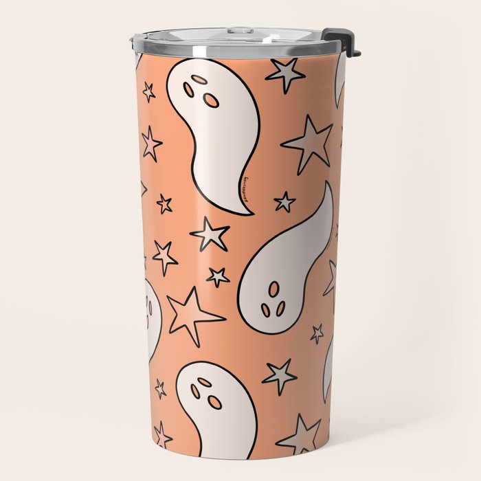 Pastel Ghost Print in Peach Travel Mug Gallery Image 2