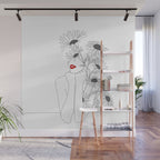 Minimal Line Art Girl with Sunflowers Wall Mural Gallery Image 1