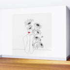 Minimal Line Art Girl with Sunflowers Wall Mural Gallery Image 2