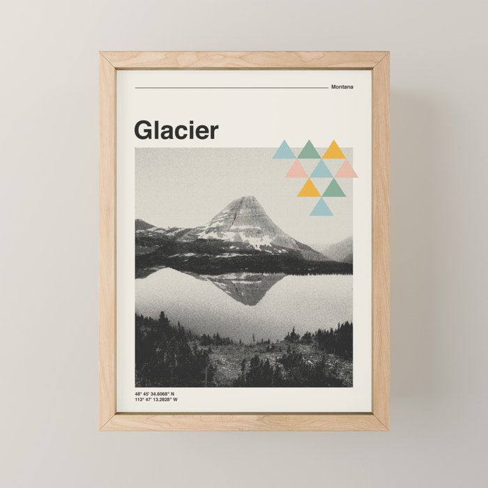 Retro National Park Poster, Glacier Montana, Vintage Mid Century Modern Mini Art Print Gallery Image 1